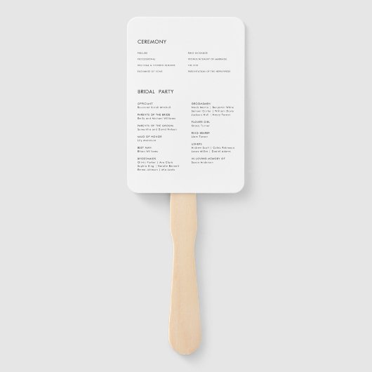 Elegant modern minimalistisch trouwprogramma handwaaier (Achterkant)