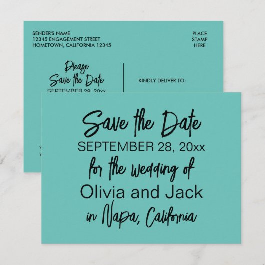 Elegant modern minimalistisch Turquoise Save the D Briefkaart (Voorkant / Achterkant)