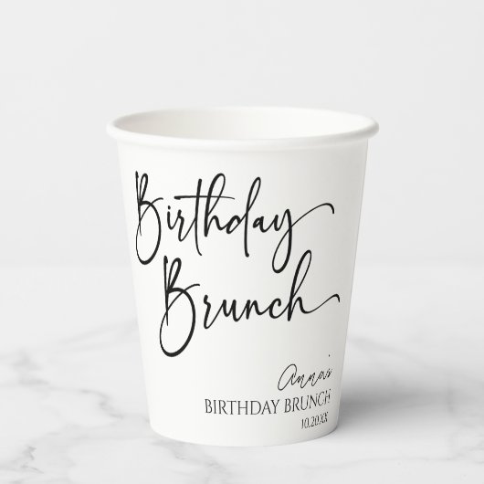 Elegant Modern Minimalistisch Verjaardagsbrunch Pa Papieren Bekers (Achterkant)