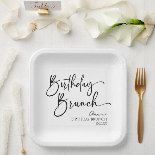 Elegant Modern Minimalistisch Verjaardagsbrunch Pa Papieren Bordje (Huwelijk)