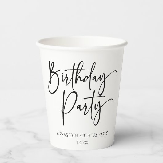 Elegant Modern Minimalistisch Verjaardagsfeest Papieren Bekers (Achterkant)