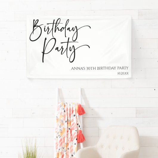 Elegant Modern Minimalistisch Verjaardagsfeest Spandoek (Insitu)