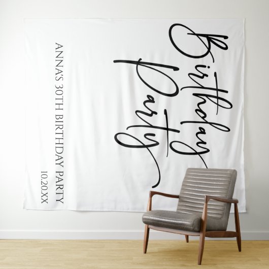 Elegant Modern Minimalistisch Verjaardagsfeest Wandkleed (In Situ (horizontaal))