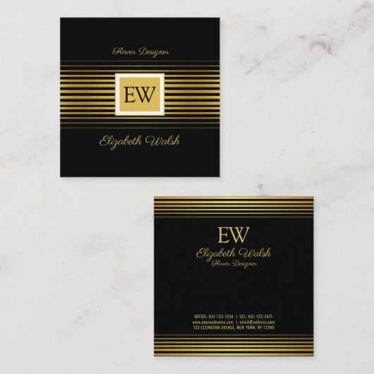 Elegant modern minimalistisch vervaagd goud lijnen vierkante visitekaartje (Voorkant / Achterkant)