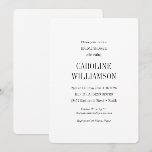 Elegant Modern Minimalistisch White Chic-Vrijgezel Kaart (Voorkant / Achterkant)