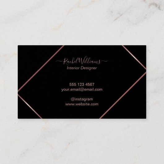 Elegant modern minimalistisch zwart Roos Visitekaartje (Achterkant)