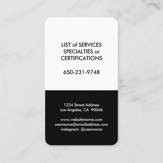 Elegant modern minimalistisch zwart-wit en wit ver visitekaartje (Achterkant)