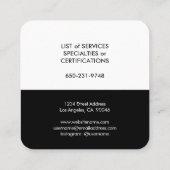 Elegant modern, minimalistisch zwart wit vierkante visitekaartje (Achterkant)