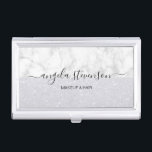 Elegant modern mint glitter make-up artiest visitekaarthouder<br><div class="desc">Moderne vormgeving met faux glitter textuur,  witte marmer en elegante calligrafie.</div>