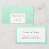 Elegant modern mint green glitter event planner visitekaartje (Voorkant / Achterkant)