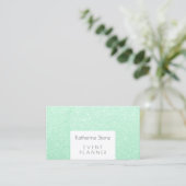 Elegant modern mint green glitter event planner visitekaartje (Staand voorkant)
