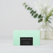 Elegant modern mint green glitter event planner visitekaartje (Staand voorkant)