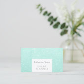 Elegant modern mint green glitter event planner visitekaartje (Staand voorkant)