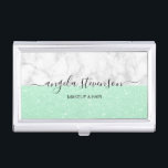 Elegant modern mint green glitter make-up artiest visitekaarthouder<br><div class="desc">Moderne vormgeving met faux glitter textuur,  witte marmer en elegante calligrafie.</div>
