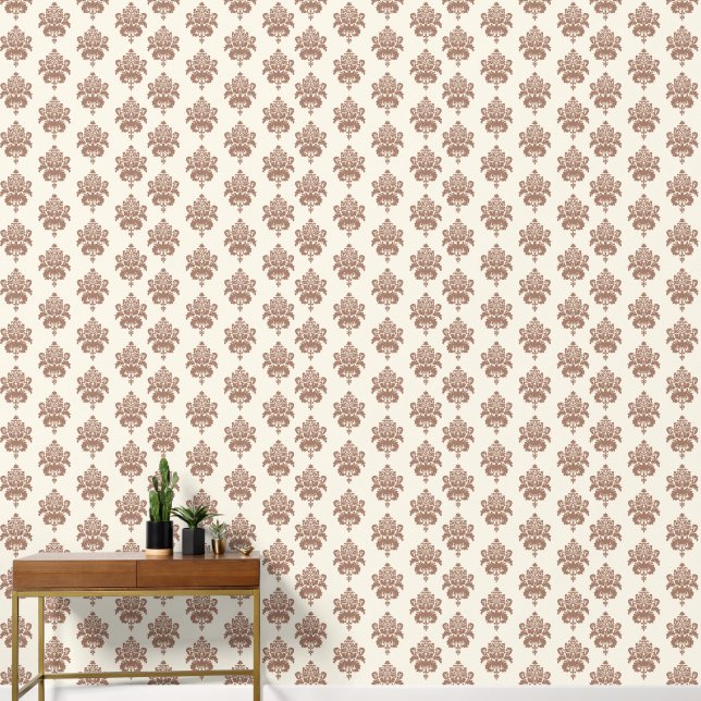 Elegant Modern  Mocha Bruin Ivoor Damask Behang (Hal)