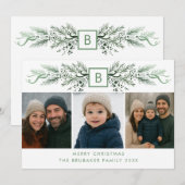 Elegant Modern Monogram Aangepaste Kerst 3 Foto Feestdagenkaart (Voorkant / Achterkant)