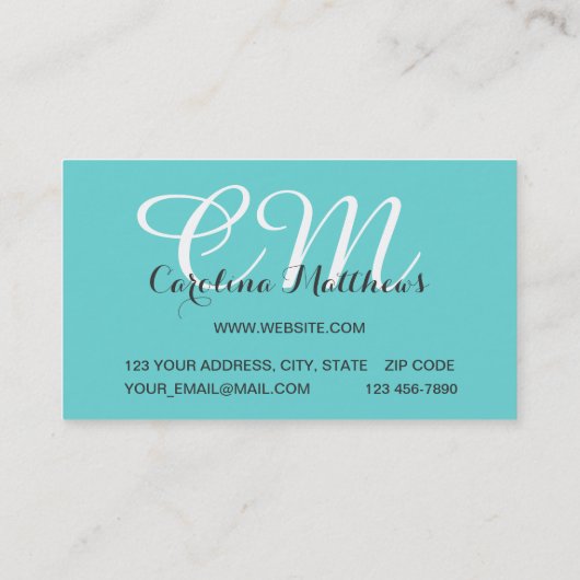 Elegant modern monogram Aqua Blue Visitekaartje (Achterkant)