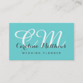 Elegant modern monogram Aqua Blue Visitekaartje (Voorkant)