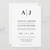 Elegant Modern Monogram Black White Wedding Kaart (Voorkant / Achterkant)