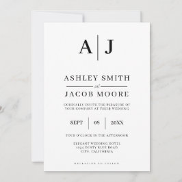 Elegant Modern Monogram Black White Wedding Kaart