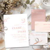 Elegant Modern Monogram Blush Roze, Perzik Bruilof Kaart