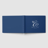 Elegant Modern Monogram Bruiloft Navy Blauw Gastenboek (Volledig)