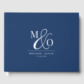 Elegant Modern Monogram Bruiloft Navy Blauw Gastenboek (Voorkant)
