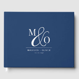 Elegant Modern Monogram Bruiloft Navy Blauw Gastenboek