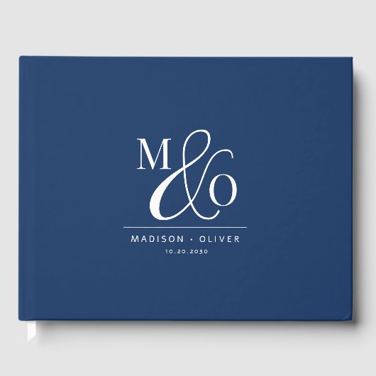 Elegant Modern Monogram Bruiloft Navy Blauw Gastenboek (Voorkant)