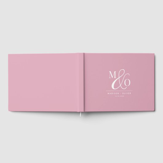 Elegant Modern Monogram Bruiloft Roze Gastenboek (Volledig)