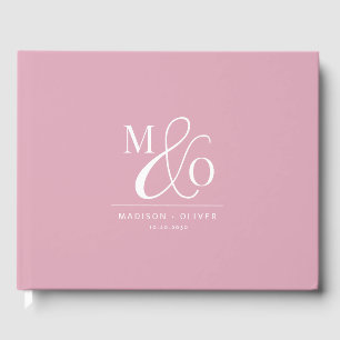 Elegant Modern Monogram Bruiloft Roze Gastenboek