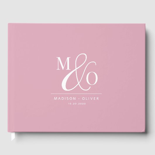 Elegant Modern Monogram Bruiloft Roze Gastenboek (Voorkant)