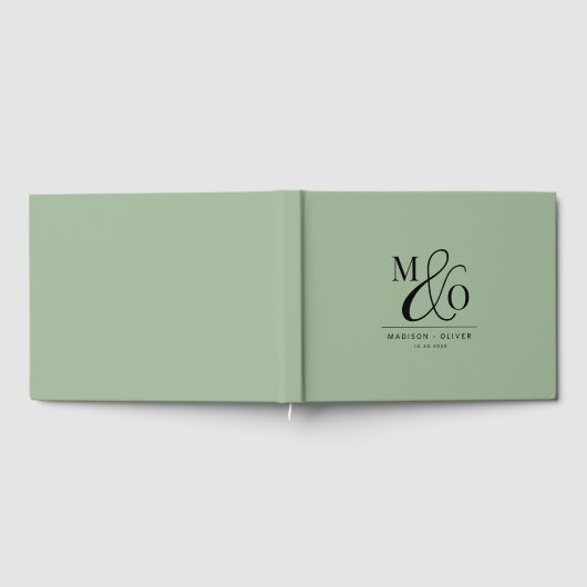 Elegant Modern Monogram Bruiloft Wijze Groen Gastenboek (Volledig)