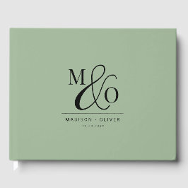Elegant Modern Monogram Bruiloft Wijze Groen Gastenboek