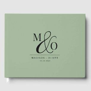 Elegant Modern Monogram Bruiloft Wijze Groen Gastenboek
