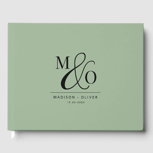 Elegant Modern Monogram Bruiloft Wijze Groen Gastenboek (Voorkant)