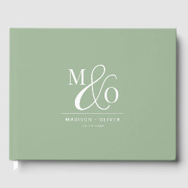 Elegant Modern Monogram Bruiloft Wijze Groen Gastenboek