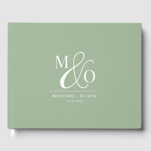 Elegant Modern Monogram Bruiloft Wijze Groen Gastenboek