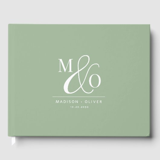 Elegant Modern Monogram Bruiloft Wijze Groen Gastenboek (Voorkant)