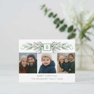Elegant Modern Monogram Budget 3 Foto Kerstmis Feestdagenkaart
