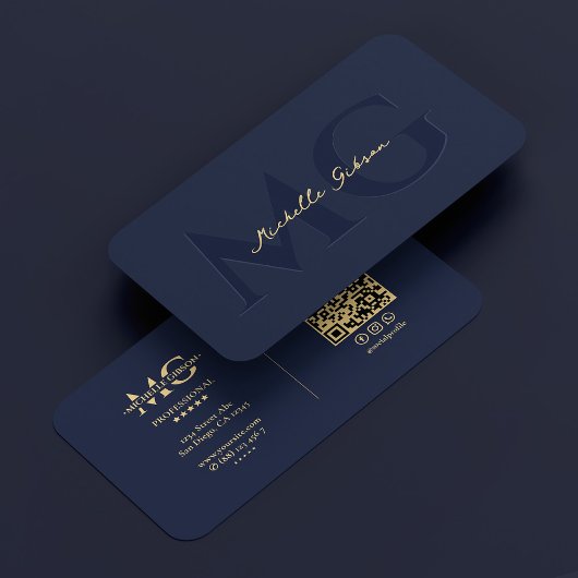 Elegant Modern Monogram Dark Navy Professional Visitekaartje