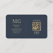 Elegant Modern Monogram Donkerblauw Professioneel Visitekaartje (Achterkant)