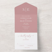 Elegant Modern Monogram Dusty Roos Wedding All In One Uitnodiging (Binnen)