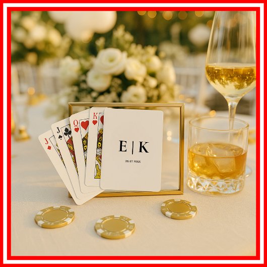 Elegant Modern Monogram Eenvoudig Zwart Wit Trouwe Pokerkaarten