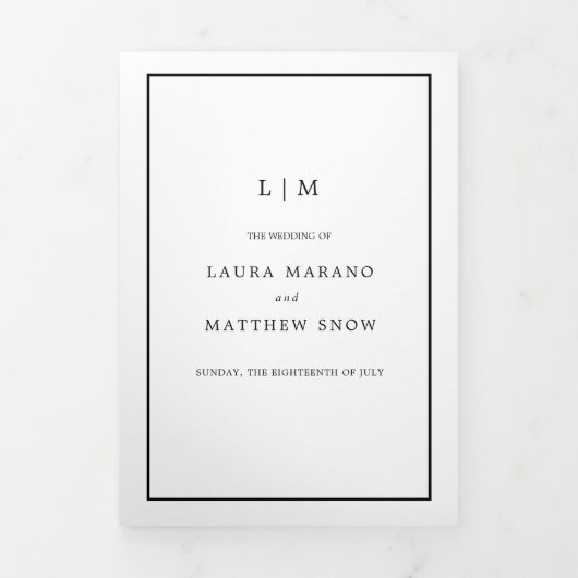 Elegant Modern Monogram Eenvoudige Bruiloft Drieluik Uitnodiging (Cover)