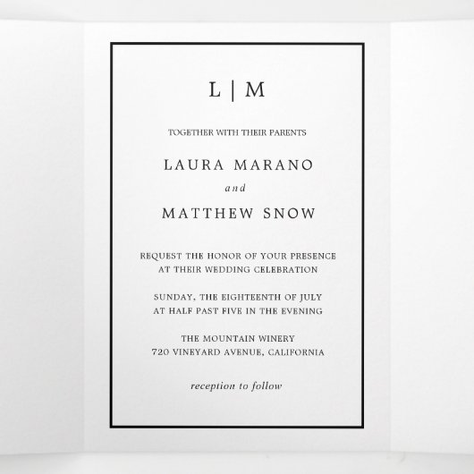 Elegant Modern Monogram Eenvoudige Bruiloft Drieluik Uitnodiging (Binnenkant midden)