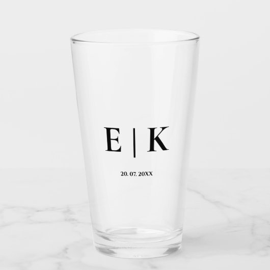 Elegant Modern Monogram Eenvoudige Bruiloft Glas (Voorkant)