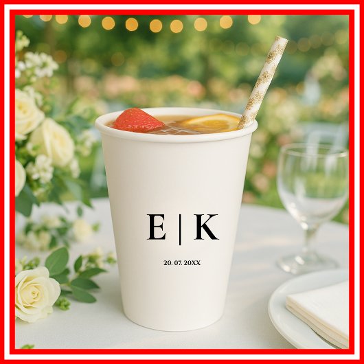 Elegant Modern Monogram Eenvoudige Bruiloft Papieren Bekers