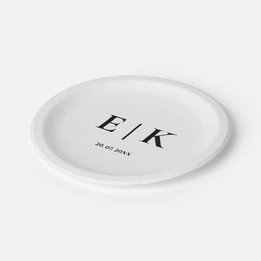 Elegant Modern Monogram Eenvoudige Bruiloft Papieren Bordje (Gekanteld)