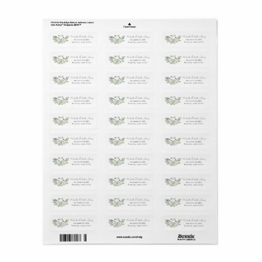 Elegant modern monogram eucalyptus retouradres etiket (Full Sheet)